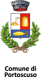 Stemma comunale con corona, pesce, campana e ramo di alloro