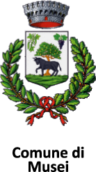 Stemma comunale con albero, toro e corona, circondato da rami di alloro.