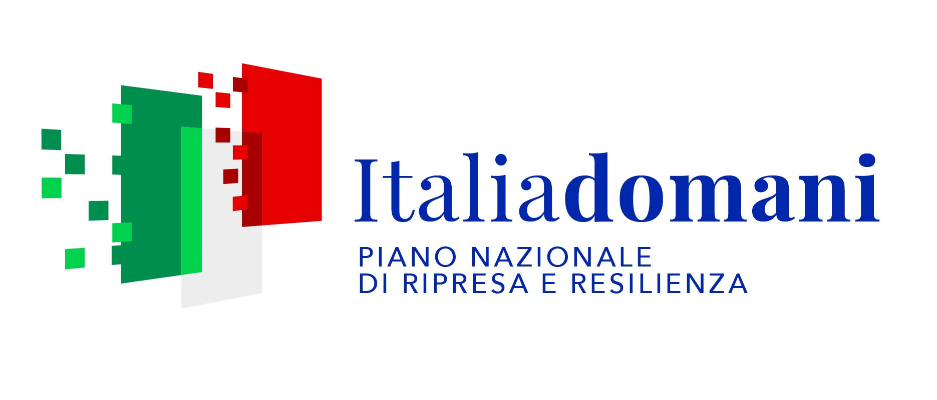 Logo del Piano Nazionale di Ripresa e Resilienza italiano con simbolo rosso e testo blu.