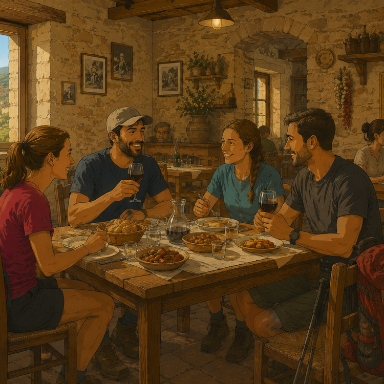 Menschen teilen eine Mahlzeit in einer Landgaststätte